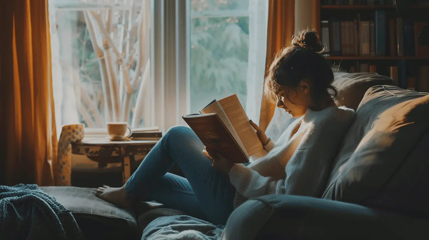 Ragazza che legge un libro sdraiata nel letto